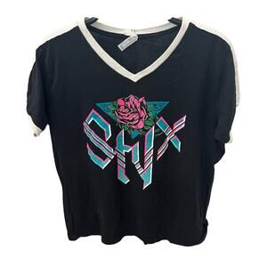 STYX North American Tour Ringer T-Shirt LAT Apparel Women’s LG Black Teal Rose